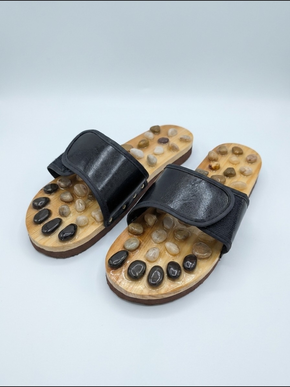 Vintage Y2K River Stone Massage Slide Sandals Black Size 9 Spa Reflexology
